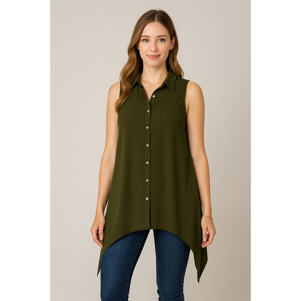 FEVER Women's Sleeveless Tunic Top XL‎ Olive Green NWT